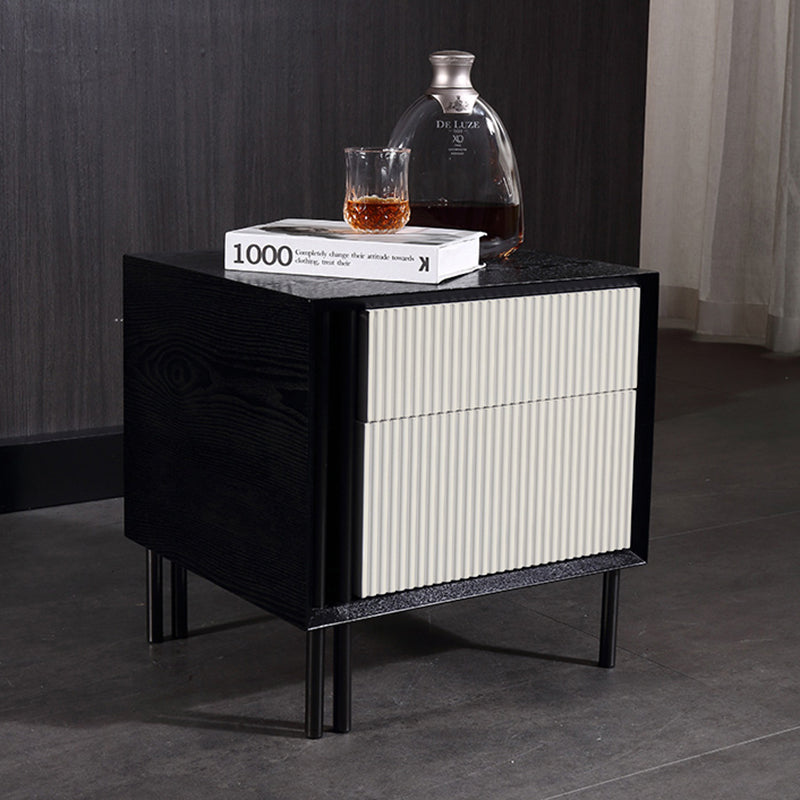 Artistic Modern Minimalist Nightstand - Wave-Patterned Baking Paint & Eye-Catching Color Block Bedside Table 2-Drawer For Bedroom Lumendat
