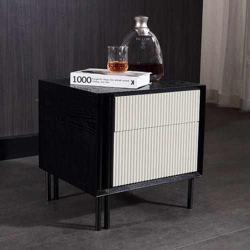 Artistic Modern Minimalist Nightstand - Wave-Patterned Baking Paint & Eye-Catching Color Block Bedside Table 2-Drawer For Bedroom Lumendat
