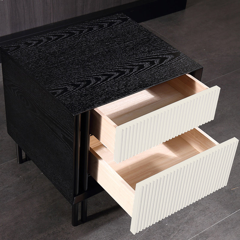Artistic Modern Minimalist Nightstand - Wave-Patterned Baking Paint & Eye-Catching Color Block Bedside Table 2-Drawer For Bedroom Lumendat