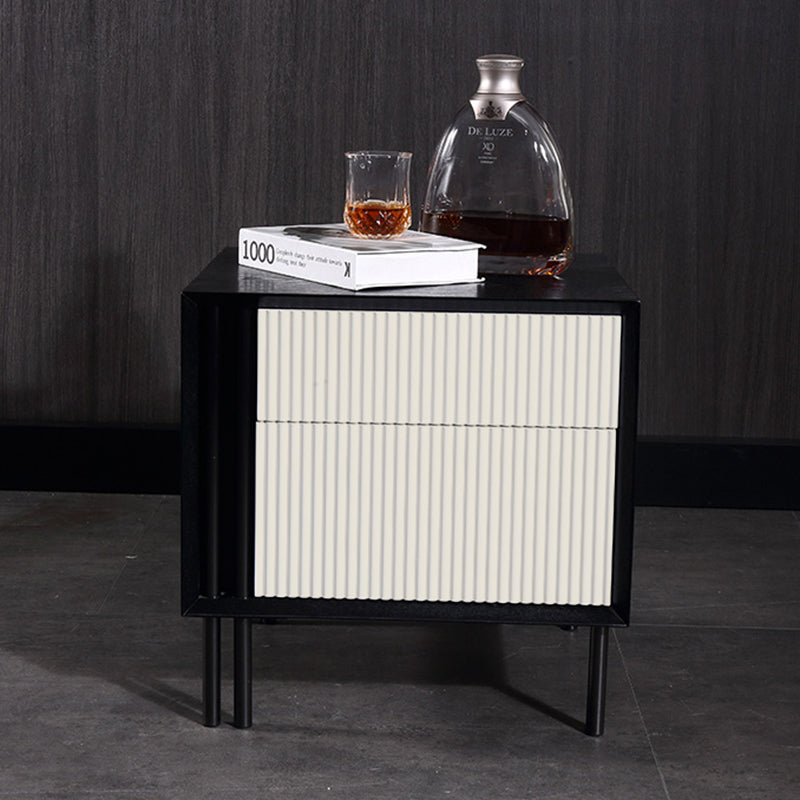 Artistic Modern Minimalist Nightstand - Wave-Patterned Baking Paint & Eye-Catching Color Block Bedside Table 2-Drawer For Bedroom Lumendat