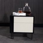 Artistic Modern Minimalist Nightstand - Wave-Patterned Baking Paint & Eye-Catching Color Block Bedside Table 2-Drawer For Bedroom Lumendat