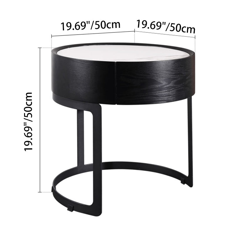 Round Industrial Nightstand - High-Recognition Shape & Unique Material-Mix Bedside Table 1-Drawer For Bedroom & Living Room Lumendat