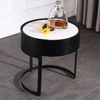 Round Industrial Nightstand - High-Recognition Shape & Unique Material-Mix Bedside Table 1-Drawer For Bedroom & Living Room Lumendat