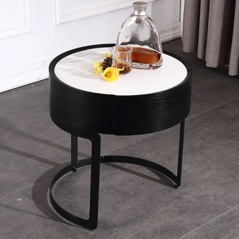 Round Industrial Nightstand - High-Recognition Shape & Unique Material-Mix Bedside Table 1-Drawer For Bedroom & Living Room Lumendat