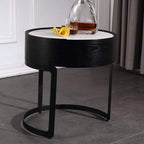 Round Industrial Nightstand - High-Recognition Shape & Unique Material-Mix Bedside Table 1-Drawer For Bedroom & Living Room Lumendat
