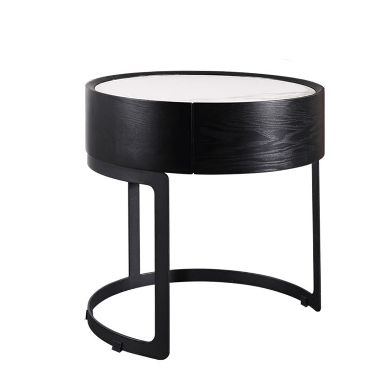 Round Industrial Nightstand - High-Recognition Shape & Unique Material-Mix Bedside Table 1-Drawer For Bedroom & Living Room Lumendat