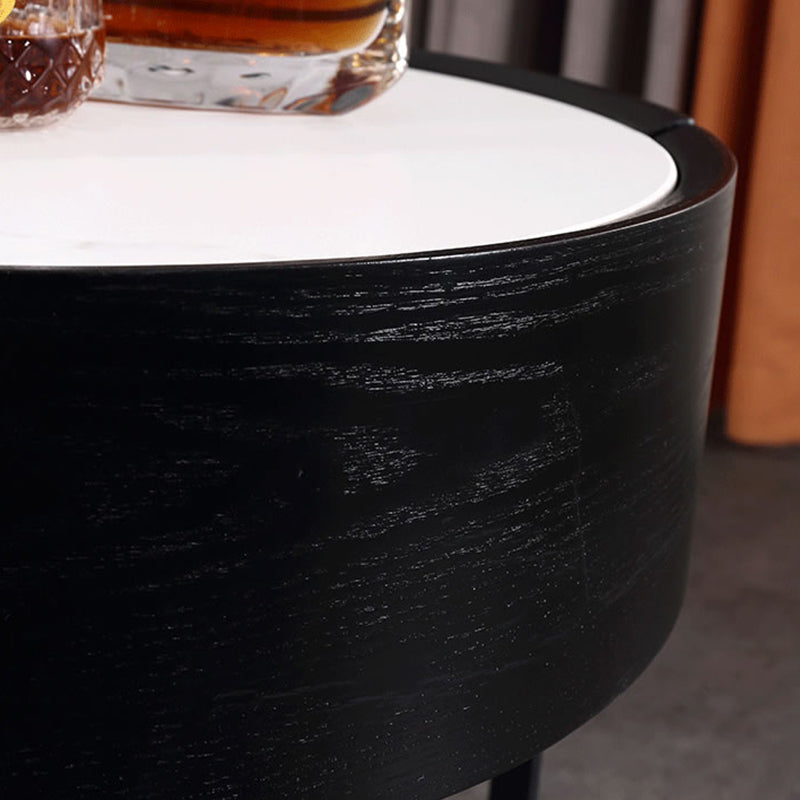 Round Industrial Nightstand - High-Recognition Shape & Unique Material-Mix Bedside Table 1-Drawer For Bedroom & Living Room Lumendat