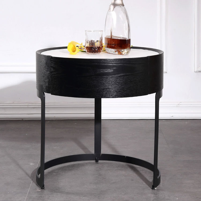 Round Industrial Nightstand - High-Recognition Shape & Unique Material-Mix Bedside Table 1-Drawer For Bedroom & Living Room Lumendat