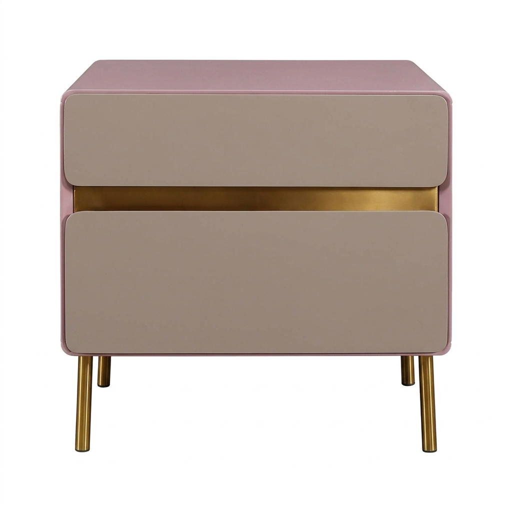 Luxury Color & Line Collision Bedside Table - Formaldehyde-Free Eco-Friendly Nightstand 2-Drawer For Bedroom & Living Room Lumendat