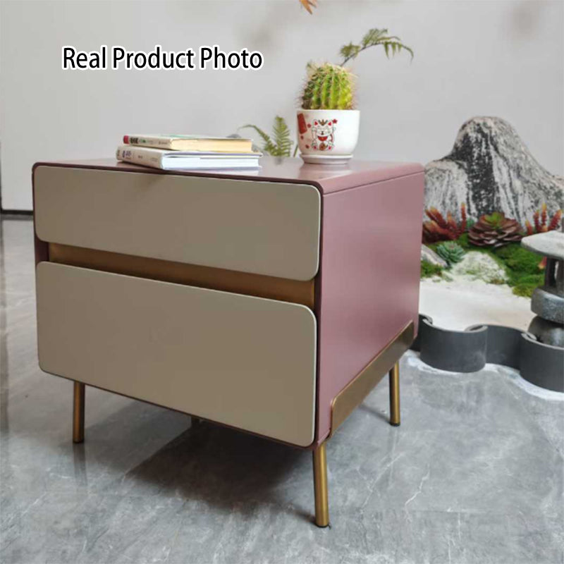 Luxury Color & Line Collision Bedside Table - Formaldehyde-Free Eco-Friendly Nightstand 2-Drawer For Bedroom & Living Room Lumendat