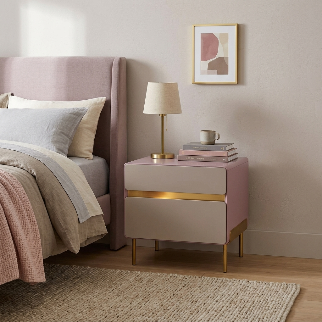 Luxury Color & Line Collision Bedside Table - Formaldehyde-Free Eco-Friendly Nightstand 2-Drawer For Bedroom & Living Room Lumendat