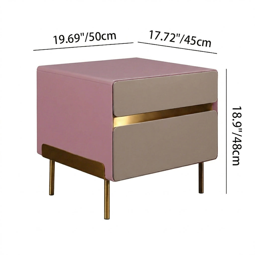 Luxury Color & Line Collision Bedside Table - Formaldehyde-Free Eco-Friendly Nightstand 2-Drawer For Bedroom & Living Room Lumendat