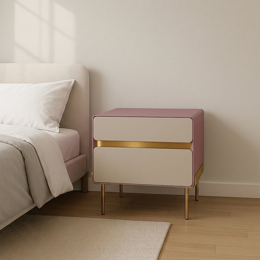 Luxury Color & Line Collision Bedside Table - Formaldehyde-Free Eco-Friendly Nightstand 2-Drawer For Bedroom & Living Room Lumendat