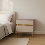 Luxury Color & Line Collision Bedside Table - Formaldehyde-Free Eco-Friendly Nightstand 2-Drawer For Bedroom & Living Room Lumendat