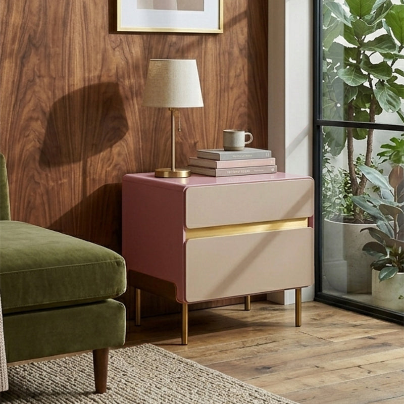 Luxury Color & Line Collision Bedside Table - Formaldehyde-Free Eco-Friendly Nightstand 2-Drawer For Bedroom & Living Room Lumendat