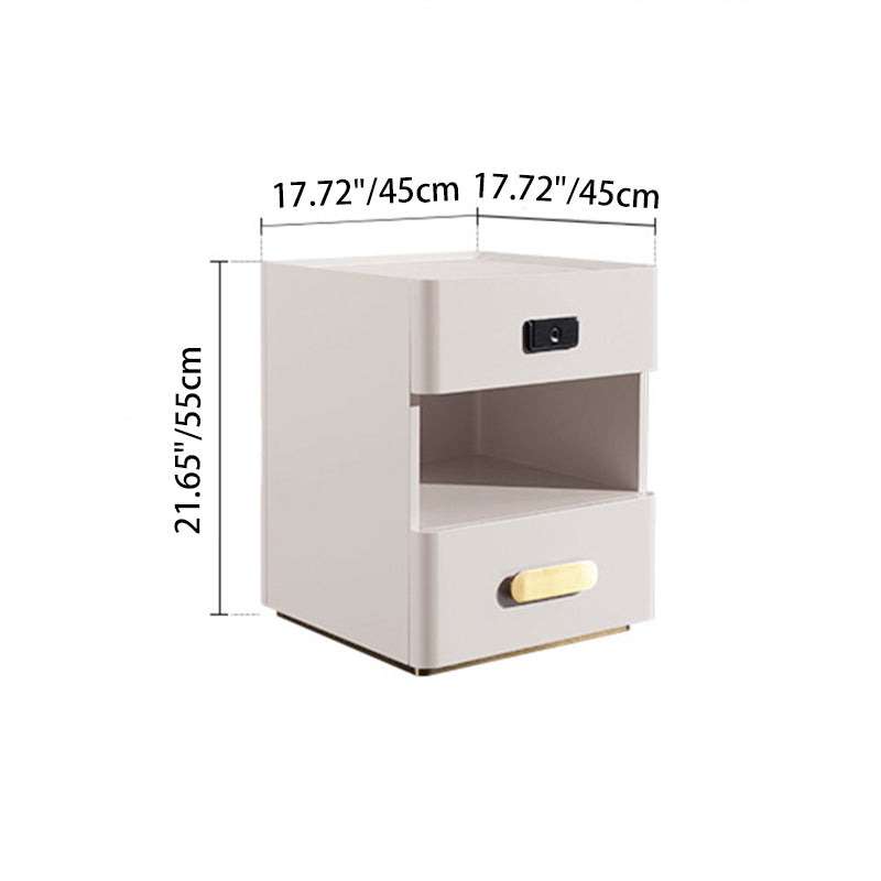 Tech-Enabled Minimalist Bedside Table - Convenient Wireless Charging & Fingerprint Lock Nightstand 2-Drawer For Bedroom & Living Room Lumendat