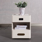 Tech-Enabled Minimalist Bedside Table - Convenient Wireless Charging & Fingerprint Lock Nightstand 2-Drawer For Bedroom & Living Room Lumendat