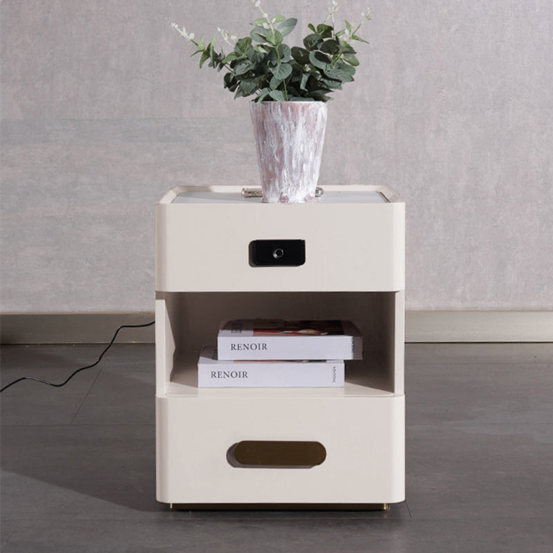 Tech-Enabled Minimalist Bedside Table - Convenient Wireless Charging & Fingerprint Lock Nightstand 2-Drawer For Bedroom & Living Room Lumendat