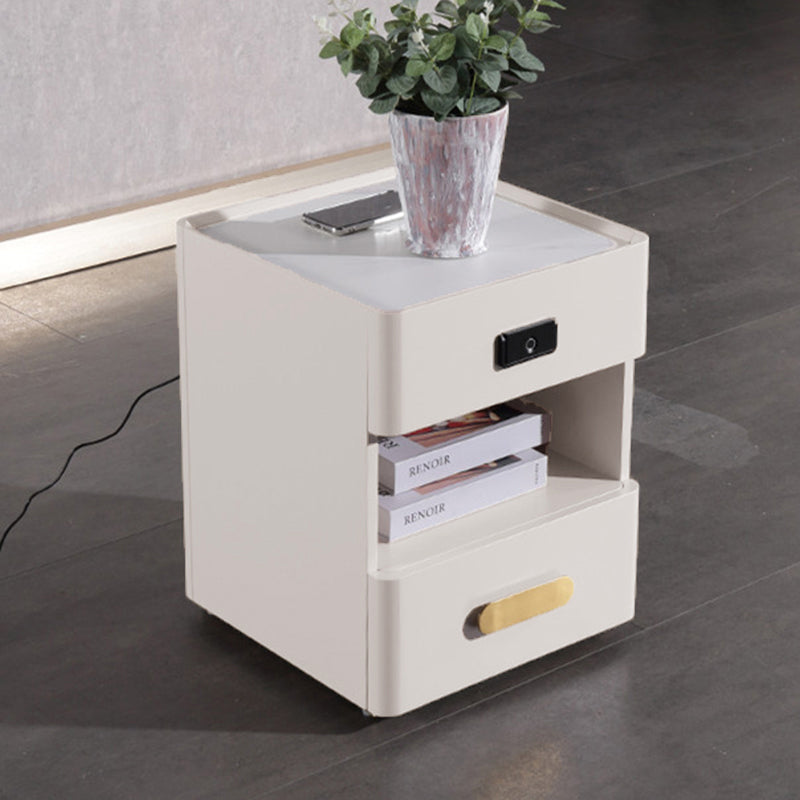 Tech-Enabled Minimalist Bedside Table - Convenient Wireless Charging & Fingerprint Lock Nightstand 2-Drawer For Bedroom & Living Room Lumendat
