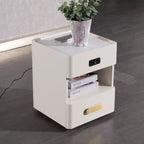 Tech-Enabled Minimalist Bedside Table - Convenient Wireless Charging & Fingerprint Lock Nightstand 2-Drawer For Bedroom & Living Room Lumendat