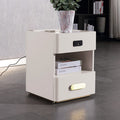 Tech-Enabled Minimalist Bedside Table - Convenient Wireless Charging & Fingerprint Lock Nightstand 2-Drawer For Bedroom & Living Room Lumendat