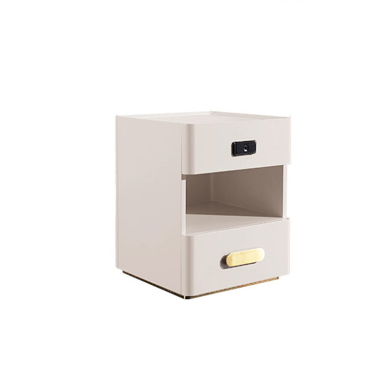 Tech-Enabled Minimalist Bedside Table - Convenient Wireless Charging & Fingerprint Lock Nightstand 2-Drawer For Bedroom & Living Room Lumendat