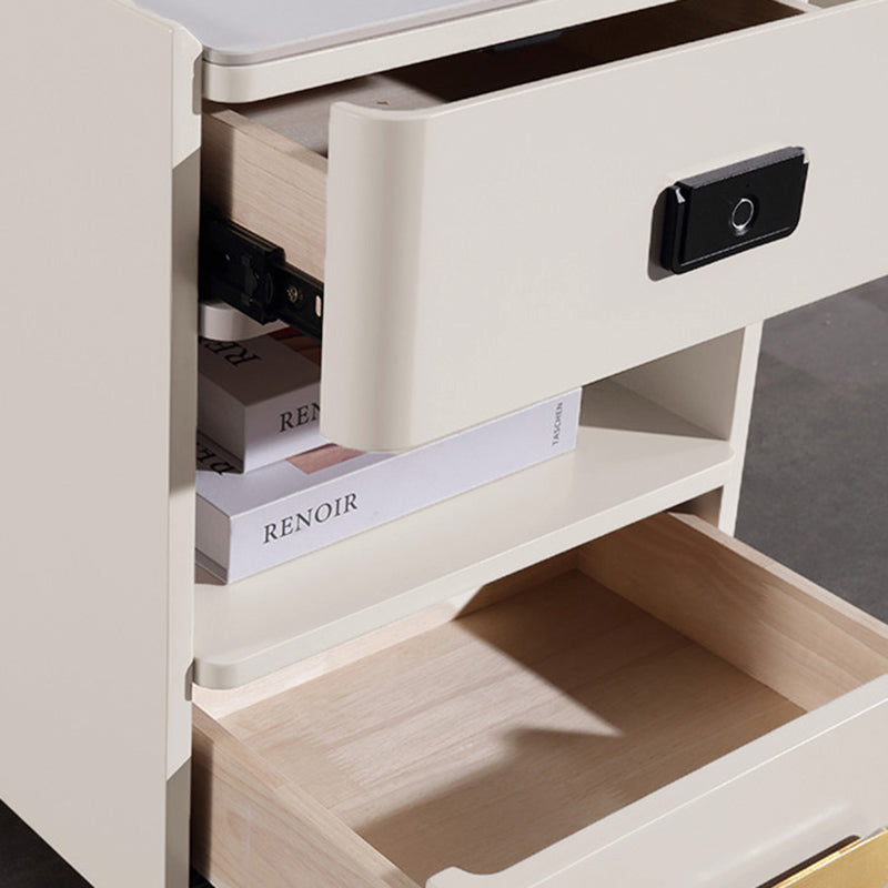 Tech-Enabled Minimalist Bedside Table - Convenient Wireless Charging & Fingerprint Lock Nightstand 2-Drawer For Bedroom & Living Room Lumendat