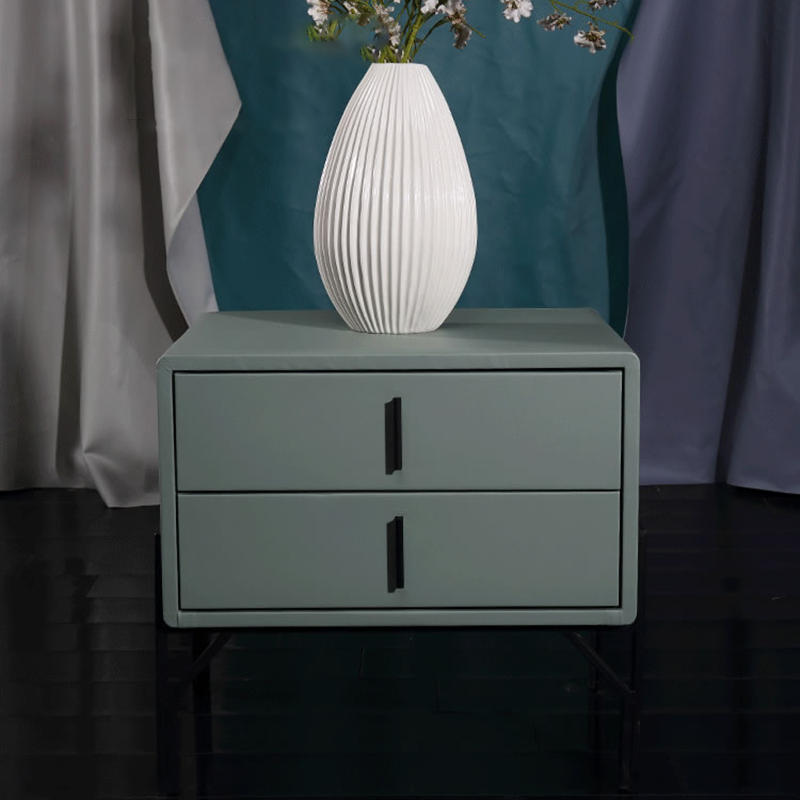 Faux Leather Upholstered Nordic Bedside Table - Premium Touch & Easy Maintenance Nightstand 2-Drawer For Bedroom Lumendat