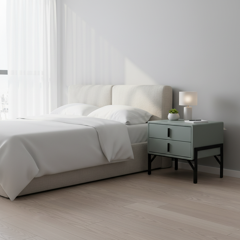 Faux Leather Upholstered Nordic Bedside Table - Premium Touch & Easy Maintenance Nightstand 2-Drawer For Bedroom Lumendat