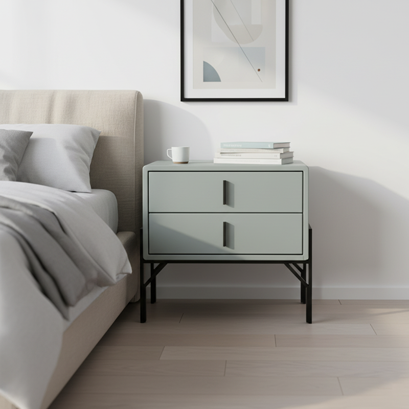 Faux Leather Upholstered Nordic Bedside Table - Premium Touch & Easy Maintenance Nightstand 2-Drawer For Bedroom Lumendat
