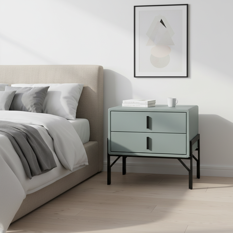 Faux Leather Upholstered Nordic Bedside Table - Premium Touch & Easy Maintenance Nightstand 2-Drawer For Bedroom Lumendat