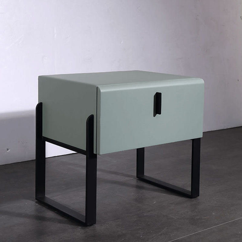 Elegant & Practical Nightstand - Industrial Featuring Faux Leather Upholstery Bedside Table 1-Drawer For Bedroom Lumendat