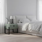 Elegant & Practical Nightstand - Industrial Featuring Faux Leather Upholstery Bedside Table 1-Drawer For Bedroom Lumendat