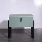 Elegant & Practical Nightstand - Industrial Featuring Faux Leather Upholstery Bedside Table 1-Drawer For Bedroom Lumendat