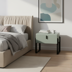 Elegant & Practical Nightstand - Industrial Featuring Faux Leather Upholstery Bedside Table 1-Drawer For Bedroom Lumendat