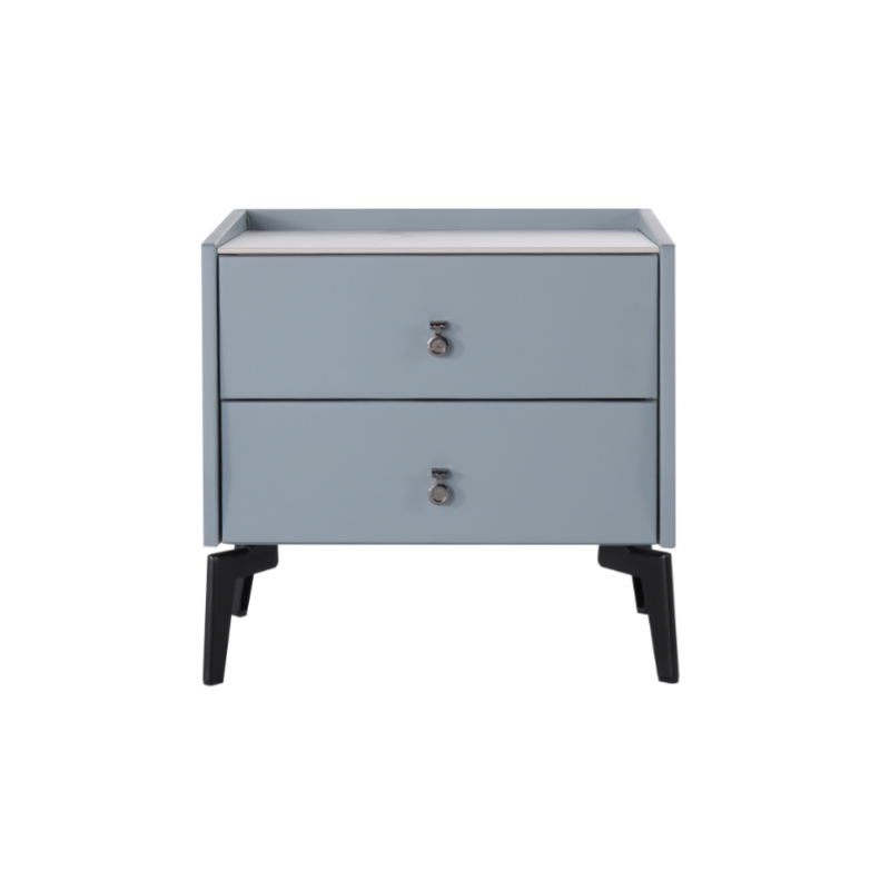 Stylish & Textured Nordic Nightstand - Sintered Rock Stone Top Airplane-Shaped Iron Legs Bedside Table 2-Drawer For Bedroom Lumendat