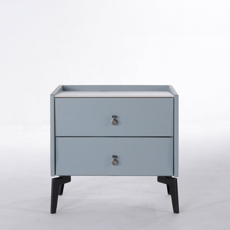 Stylish & Textured Nordic Nightstand - Sintered Rock Stone Top Airplane-Shaped Iron Legs Bedside Table 2-Drawer For Bedroom Lumendat