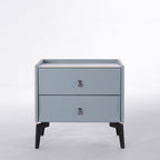 Stylish & Textured Nordic Nightstand - Sintered Rock Stone Top Airplane-Shaped Iron Legs Bedside Table 2-Drawer For Bedroom Lumendat