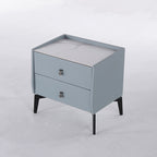 Stylish & Textured Nordic Nightstand - Sintered Rock Stone Top Airplane-Shaped Iron Legs Bedside Table 2-Drawer For Bedroom Lumendat