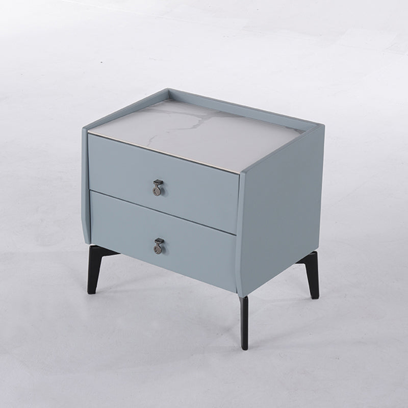 Stylish & Textured Nordic Nightstand - Sintered Rock Stone Top Airplane-Shaped Iron Legs Bedside Table 2-Drawer For Bedroom Lumendat