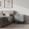Stylish & Textured Nordic Nightstand - Sintered Rock Stone Top Airplane-Shaped Iron Legs Bedside Table 2-Drawer For Bedroom Lumendat
