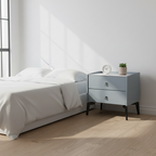 Stylish & Textured Nordic Nightstand - Sintered Rock Stone Top Airplane-Shaped Iron Legs Bedside Table 2-Drawer For Bedroom Lumendat