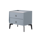 Stylish & Textured Nordic Nightstand - Sintered Rock Stone Top Airplane-Shaped Iron Legs Bedside Table 2-Drawer For Bedroom Lumendat