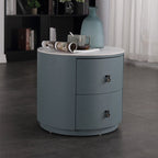 Rounded Nordic Bedside Table - Scratch-Resistant & Safe Rock Slab Surface Nightstand 2-Drawer For Bedroom Lumendat
