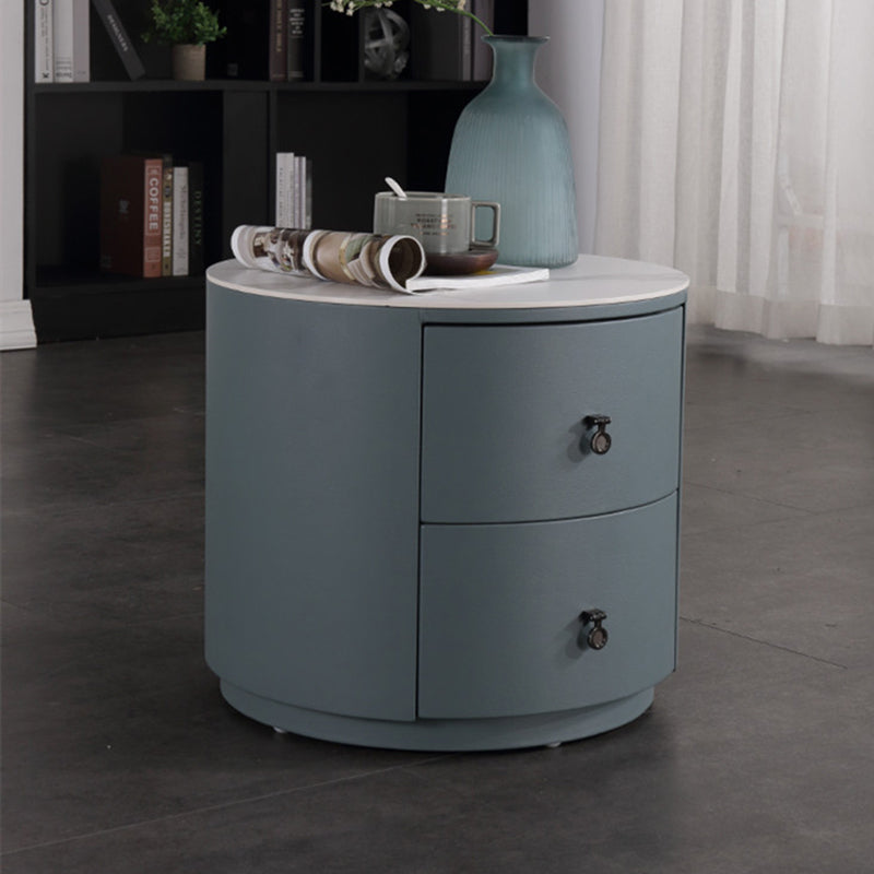 Rounded Nordic Bedside Table - Scratch-Resistant & Safe Rock Slab Surface Nightstand 2-Drawer For Bedroom Lumendat