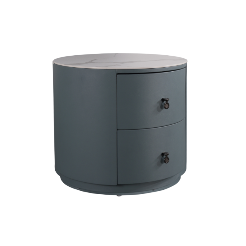 Rounded Nordic Bedside Table - Scratch-Resistant & Safe Rock Slab Surface Nightstand 2-Drawer For Bedroom Lumendat
