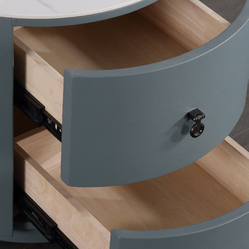 Rounded Nordic Bedside Table - Scratch-Resistant & Safe Rock Slab Surface Nightstand 2-Drawer For Bedroom Lumendat