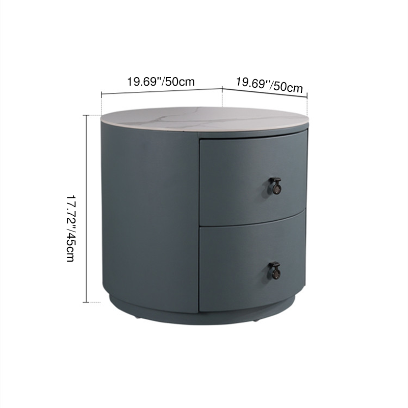 Rounded Nordic Bedside Table - Scratch-Resistant & Safe Rock Slab Surface Nightstand 2-Drawer For Bedroom Lumendat