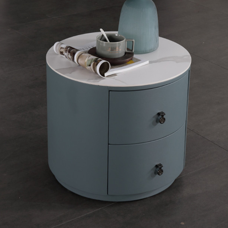 Rounded Nordic Bedside Table - Scratch-Resistant & Safe Rock Slab Surface Nightstand 2-Drawer For Bedroom Lumendat