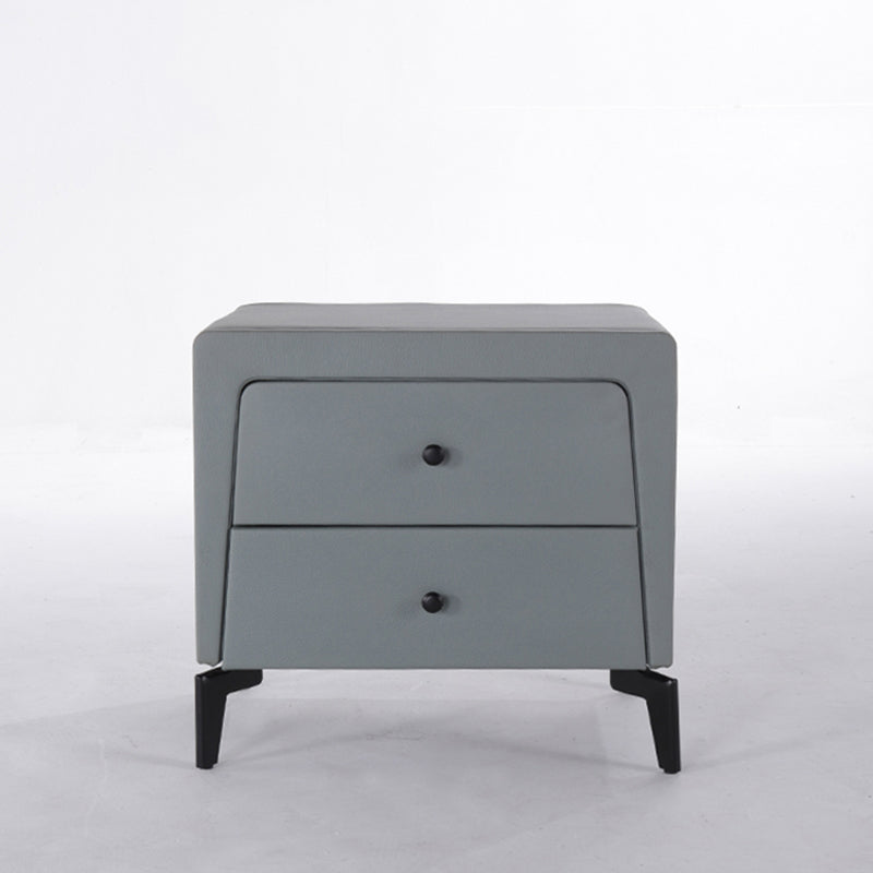 Nordic Aesthetic Bedside Table - Exquisite Faux Leather Work Craftsmanship Design Nightstand 2-Drawer For Bedroom Lumendat